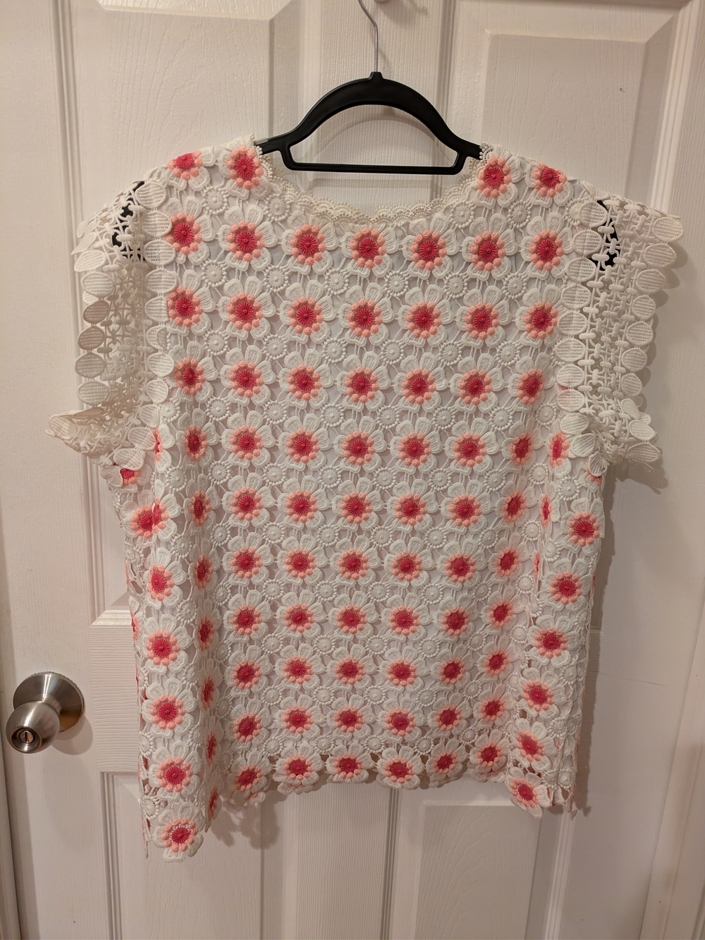 J. Crew White Crochet Tunic with Pink Floral Accents
